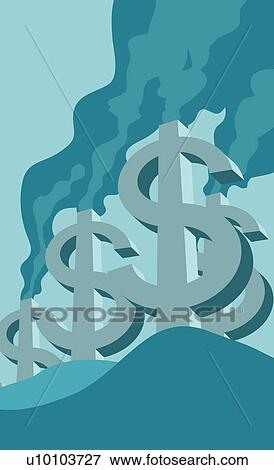 Low angle view of smoke stacks in the shape of dollar signs View Large Illustration Stock Illustration - Low angle view of smoke stacks in the shape of dollar signs. Fotosearch