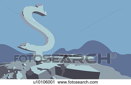 Clip Art - Low angle view of the old ruins in the shape of dollar signs. Fotosearch