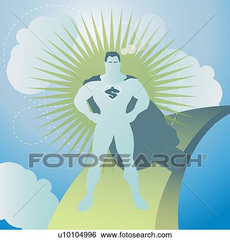 Superhero standing in the sky View Large Illustration Stock Illustration - Superhero standing in the sky. Fotosearch