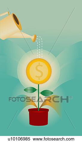 Stock Illustration - Watering can watering a dollar plant. Fotosearch