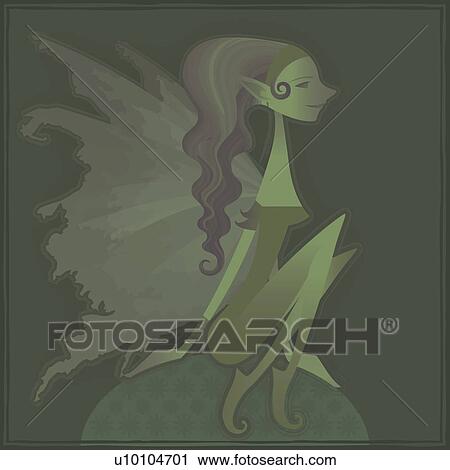 Clip Art - Close-up of a fairy sitting on a rock. Fotosearch