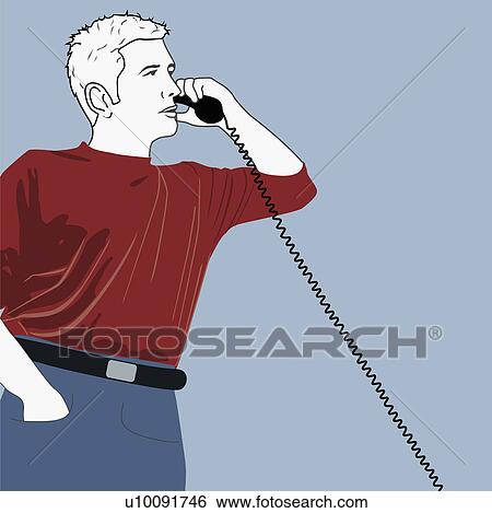 Close-up of a young man talking on the telephone View Large Illustration Stock Illustration - Close-up of a young man talking on the telephone. Fotosearch