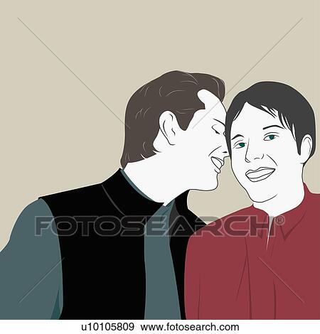 Stock Illustration - Close-up of a young man whispering into a young woman's ear. Fotosearch