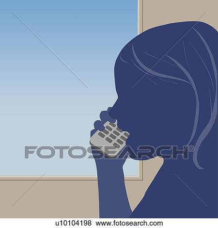 Stock Illustration - Close-up of a young woman talking on a mobile phone. Fotosearch