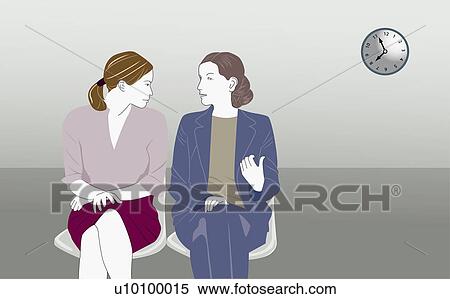 Stock Illustration - Close-up of two young women talking to each other. Fotosearch