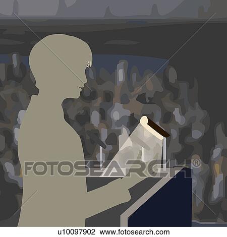 Drawing - Side profile of a young man giving a speech. Fotosearch