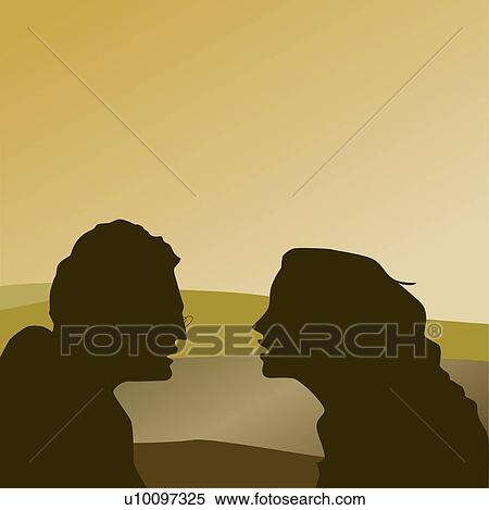 Stock Illustration - Silhouette of a young couple talking to each other. Fotosearch