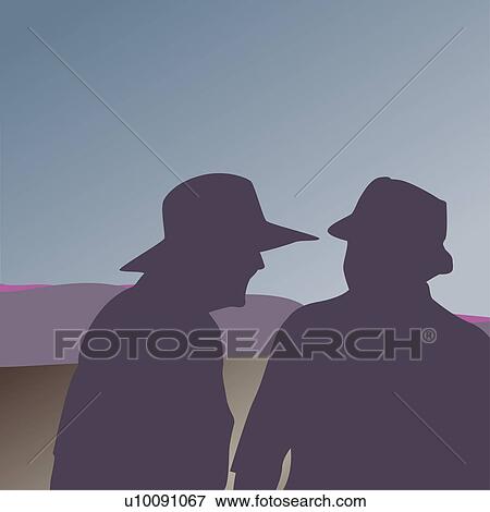Stock Illustration - Silhouette of two men talking to each other. Fotosearch