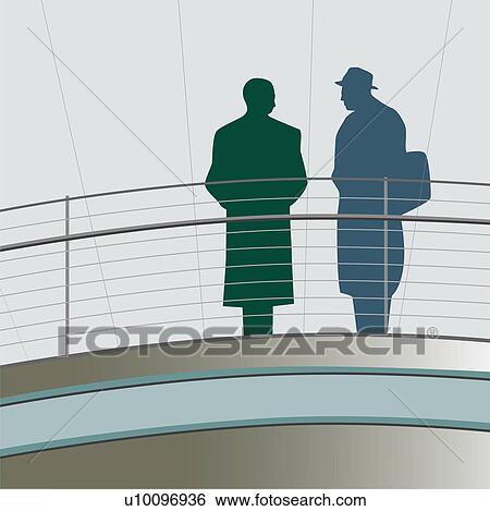 Stock Illustration - Silhouette of two young men standing on the deck of a ship and talking. Fotosearch