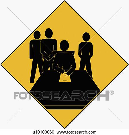 Businessman signing a contract with three men standing behind him View Large Illustration Clipart - Businessman signing a contract with three men standing behind him. Fotosearch