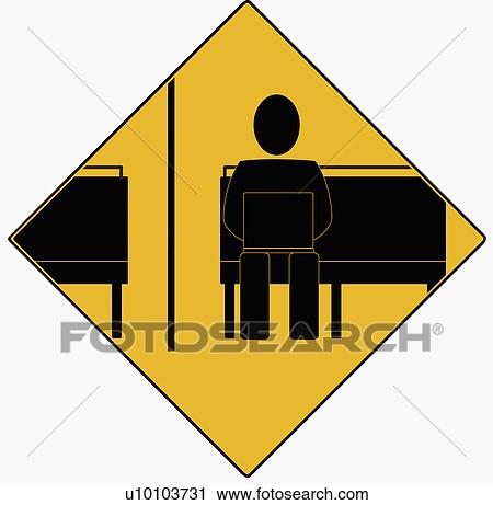 Clip Art - Businessman sitting at a desk. Fotosearch