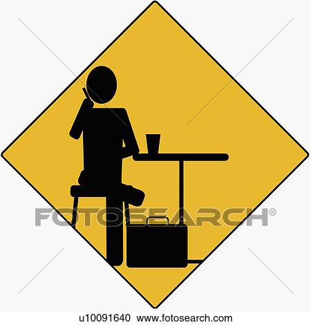 Businessman sitting on a stool and using a mobile phone View Large Illustration Clipart - Businessman sitting on a stool and using a mobile phone. Fotosearch