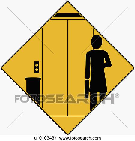 Businesswoman standing in front of an elevator View Large Illustration Stock Illustration - Businesswoman standing in front of an elevator. Fotosearch