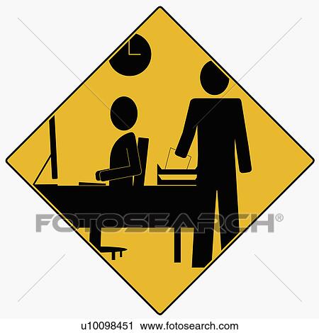 Clip Art - Businesswoman using a computer with a businessman standing behind holding a paper. Fotosearch