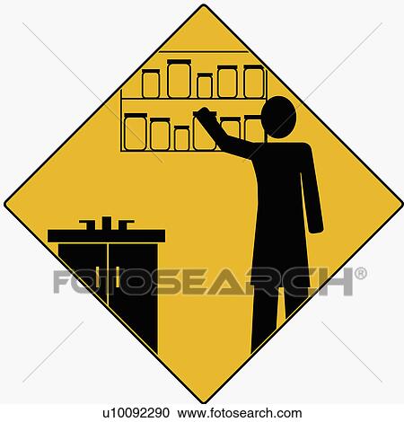Silhouette of a person standing near a shelf and reaching out for a jar View Large Illustration Clipart - Silhouette of a person standing near a shelf and reaching out for a jar. Fotosearch