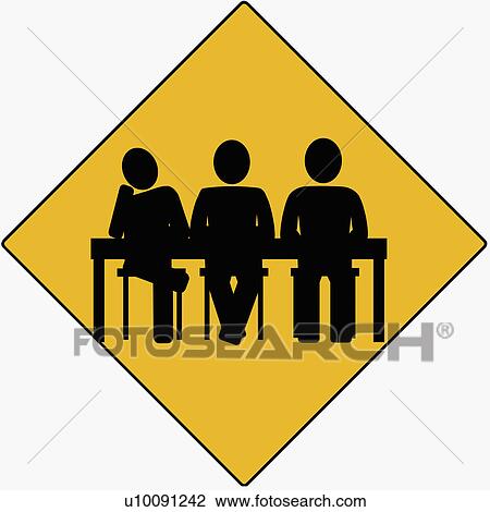 Drawing - Three businessmen sitting together. Fotosearch
