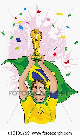 Stock Illustration - Close-up of a soccer player holding up the World Cup. Fotosearch