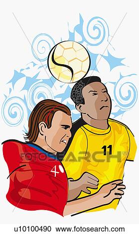Close-up of two soccer players playing soccer View Large Illustration Clipart - Close-up of two soccer players playing soccer. Fotosearch
