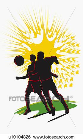 Silhouette of two soccer players playing soccer View Large Illustration Stock Illustration - Silhouette of two soccer players playing soccer. Fotosearch