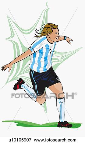 Soccer player running on a field with his arms outstretched View Large Illustration Stock Illustration - Soccer player running on a field with his arms outstretched. Fotosearch
