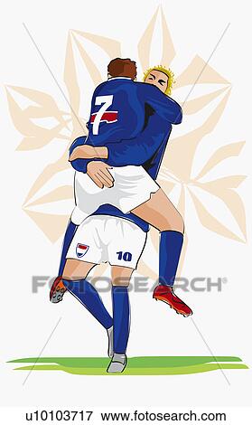 Two soccer players hugging each other View Large Illustration Stock Illustration - Two soccer players hugging each other. Fotosearch