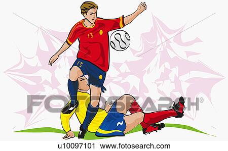 Two soccer players playing soccer View Large Illustration Clip Art - Two soccer players playing soccer. Fotosearch