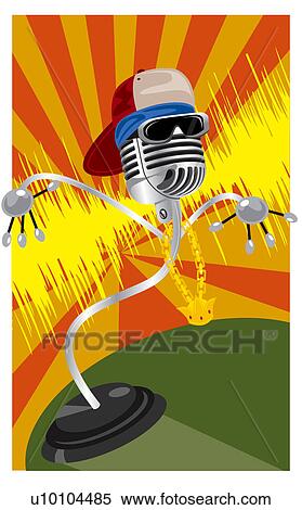 Stock Illustration - Close-up of a microphone with a hat and a bandana. Fotosearch
