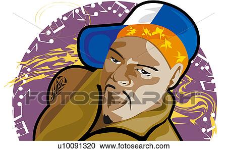 Close-up of a young man wearing a bandana and a cap View Large Illustration Clipart - Close-up of a young man wearing a bandana and a cap. Fotosearch