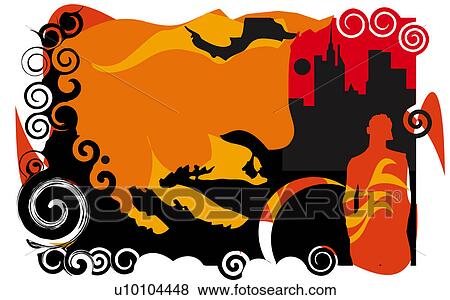 Stock Illustration - Swirl pattern on an orange and red background. Fotosearch