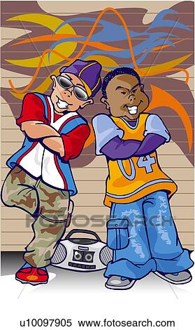 Two young men standing with their arms crossed against a graffiti covered wall View Large Illustration Stock Illustration - Two young men standing with their arms crossed against a graffiti covered wall. Fotosearch