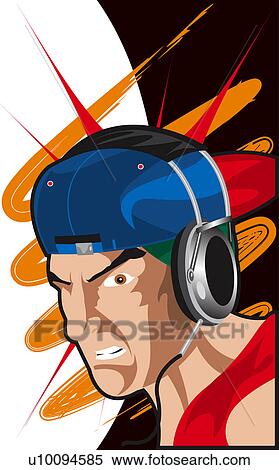 Stock Illustration - Young man wearing headphones. Fotosearch