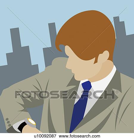 Close-up of a businessman checking the time View Large Illustration Stock Illustration - Close-up of a businessman checking the time. Fotosearch