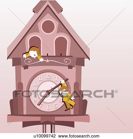 Close-up of a cuckoo clock View Large Illustration Drawing - Close-up of a cuckoo clock. Fotosearch