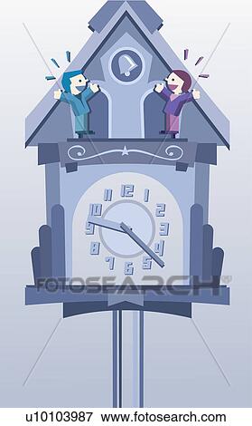 Close-up of a man and a woman on a cuckoo clock View Large Illustration Stock Illustration - Close-up of a man and a woman on a cuckoo clock. Fotosearch