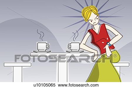 Close-up of a woman sitting in a cafeteria and looking frustrated View Large Illustration Stock Illustration - Close-up of a woman sitting in a cafeteria and looking frustrated. Fotosearch