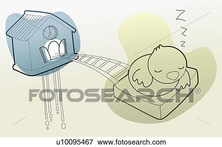 Close-up of the cuckoo bird of a cuckoo clock sleeping View Large Illustration Stock Illustration - Close-up of the cuckoo bird of a cuckoo clock sleeping. Fotosearch