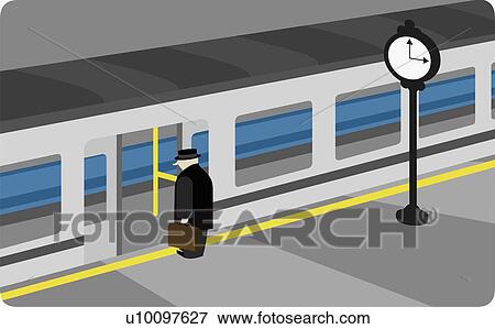 Stock Illustration - High angle view of a businessman boarding a train. Fotosearch