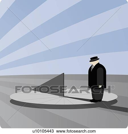 Side profile of a businessman standing on a sundial View Large Illustration Drawing - Side profile of a businessman standing on a sundial. Fotosearch