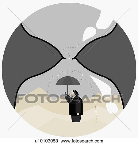 Side profile of a businessman with an umbrella standing in hourglass View Large Illustration Stock Illustration - Side profile of a businessman with an umbrella standing in hourglass. Fotosearch