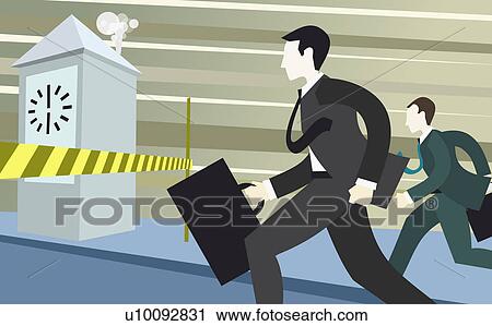 Two businessmen holding briefcases and running View Large Illustration Clip Art - Two businessmen holding briefcases and running. Fotosearch
