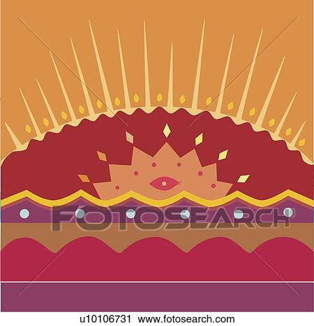 日出 在上方 A 山 上 A 傳統 美國印地安人 圖案美工圖案 U Fotosearch