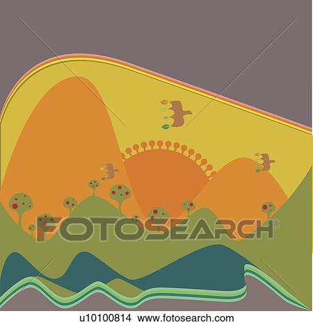 Birds flying over mountains on a Traditional American Indian pattern View Large Illustration Stock Illustration - Birds flying over mountains on a Traditional American Indian pattern. Fotosearch