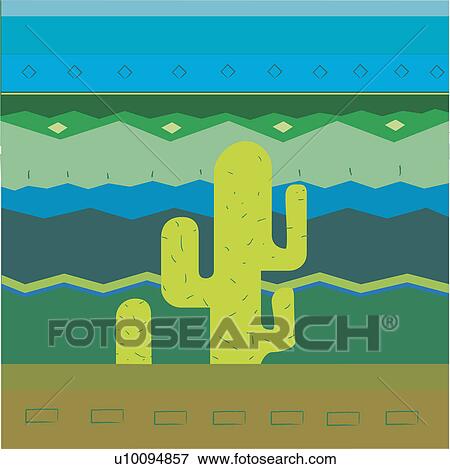 Stock Illustration - Close-up of a cactus plan on a Traditional American Indian pattern. Fotosearch