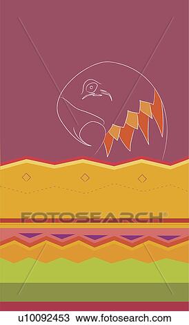 Drawing - Close-up of a parrot on a Traditional American Indian pattern. Fotosearch