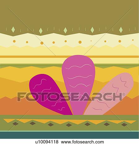 Stock Illustration - Close-up of cactus plant on a Traditional American Indian pattern. Fotosearch