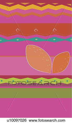 Stock Illustration - Close-up of two almonds on a Traditional American Indian pattern. Fotosearch