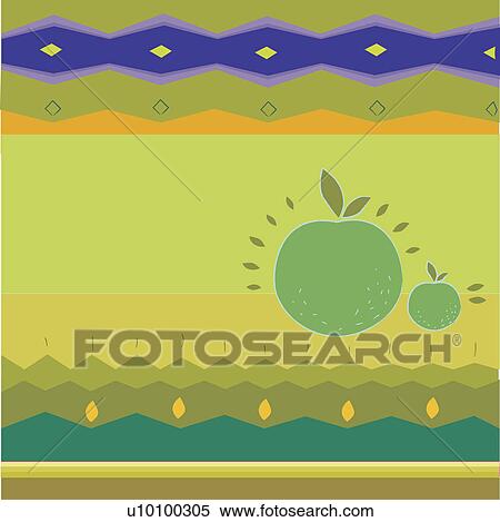 Stock Illustration - Close-up of two apples on a Traditional American Indian pattern. Fotosearch