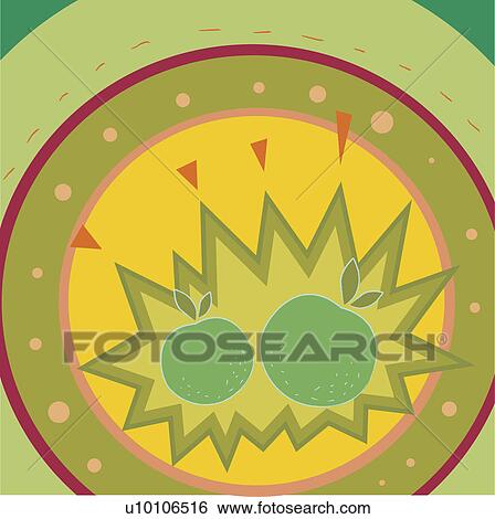 Stock Illustration - Close-up of two apples on a Traditional American Indian pattern. Fotosearch