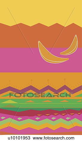 Close-up of two bananas on a Traditional American Indian pattern View Large Illustration Drawing - Close-up of two bananas on a Traditional American Indian pattern. Fotosearch