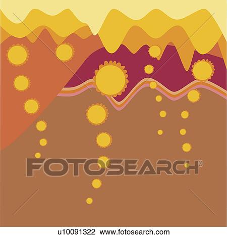 Drawing - Lava emitting from a volcano on a Traditional American Indian pattern. Fotosearch